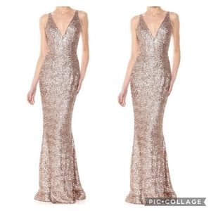 Dress The Population Plunging Neckline Gold Sequin Gown S